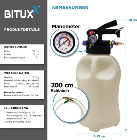 BITUXX uniwersalny 10 L pneumatyczny przyrząd do nalewania oleju przekładniowego - pompa napełniająca do wlewania oleju