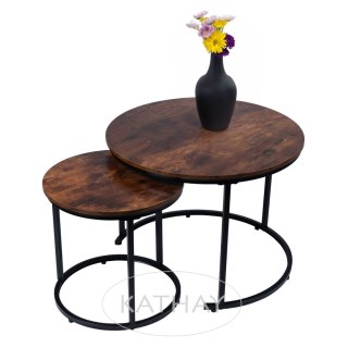 Nowoczesne stoliki kawowe okrągłe zestaw 2w1 loft industrial ława stół stolik dąb antyczny