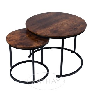 Nowoczesne stoliki kawowe okrągłe zestaw 2w1 loft industrial ława stół stolik dąb antyczny