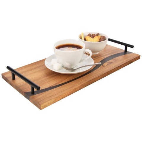Taca do Serwowania Drewniana RIVER 42 x 20 cm ORION Żywica Uchwyty Metalowe