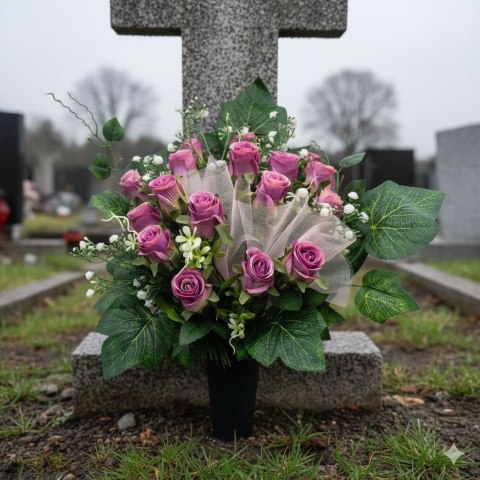 Bukiet flakon stroik na cmentarz kompozycja kwiatowa na grób