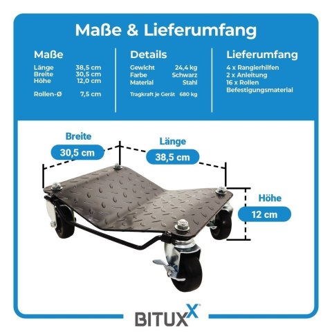 Wózki manewrowe pod koła 4x 680kg Bituxx zestaw do przestawiania auta