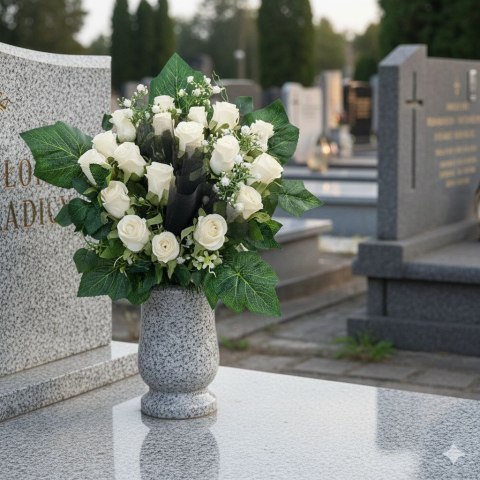 Bukiet flakon stroik na cmentarz kompozycja kwiatowa na grób