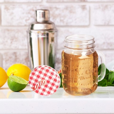 Słoik do Zimnych Napojów Szklany z Metalową Pokrywką i Słomką 450 ml ORION