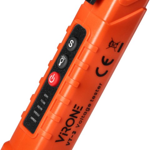Indukcyjny tester napięcia z latarką, 12-1000V AC/DC, pomarańczowy