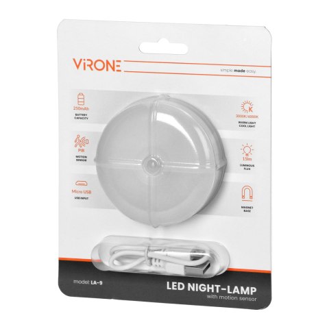 Lampka nocna LED z czujnikiem ruchu, ładowalna, samoprzylepna, 3000/6000K