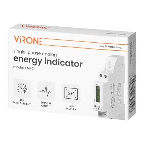 1-fazowy cyfrowy wskaźnik zużycia energii elektrycznej, 40A, 1 moduł, DIN TH-35mm