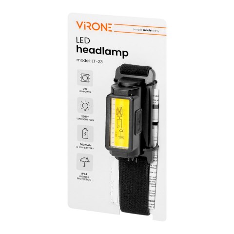 Latarka czołowa LED, 250lm, 500mAh, CCT, ruchoma głowica