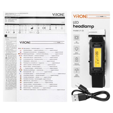 Latarka czołowa LED, 250lm, 500mAh, CCT, ruchoma głowica