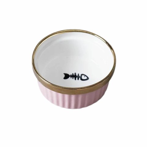 DA539A Zestaw 2x300ml miska dla kota psa na stojaku ceramiczna różowo złota