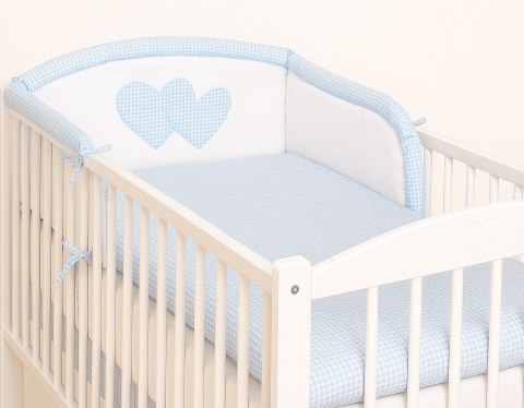 Ochraniacz do łóżeczka na szczebelki uniwersalny - Serduszka kratka niebieska