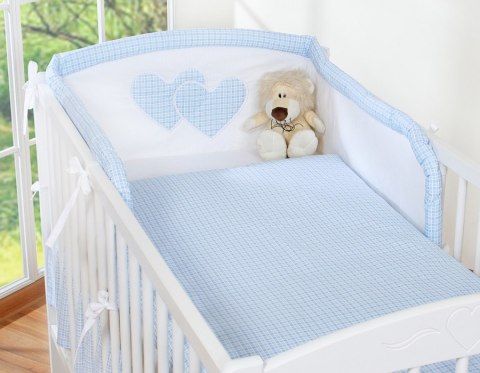 Ochraniacz do łóżeczka na szczebelki uniwersalny - Serduszka kratka niebieska