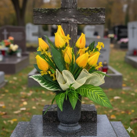 BUKIET WKŁAD DO WAZONU KWIATY TULIPANY NA CMENTARZ GRÓB POMNIK WZÓR WIOSENNY