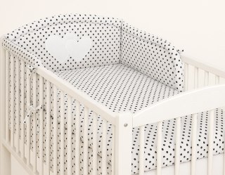 Ochraniacz do łóżeczka na szczebelki uniwersalny - Serduszka czarne grochy na białym tle