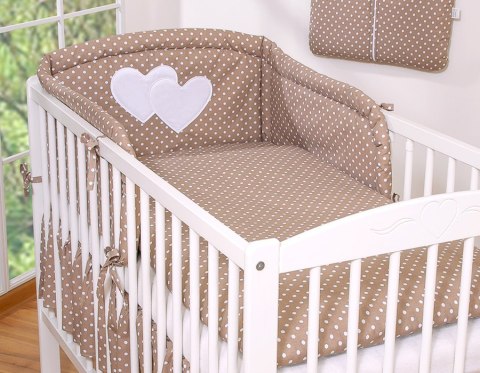Ochraniacz do łóżeczka na szczebelki uniwersalny - Serduszka grochy na brązie