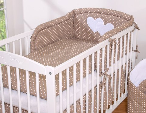 Ochraniacz do łóżeczka na szczebelki uniwersalny - Serduszka grochy na brązie