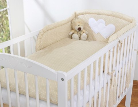 Ochraniacz do łóżeczka na szczebelki uniwersalny - Serduszka kropki na beżu