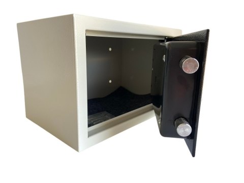 Biało-czarny kompaktowy sejf biurowy na kod i klucz