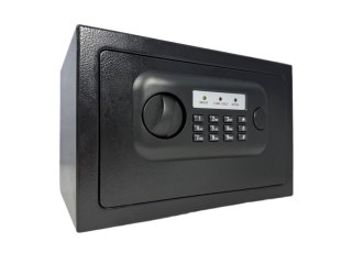 Czarny kompaktowy sejf biurowy na kod i klucz