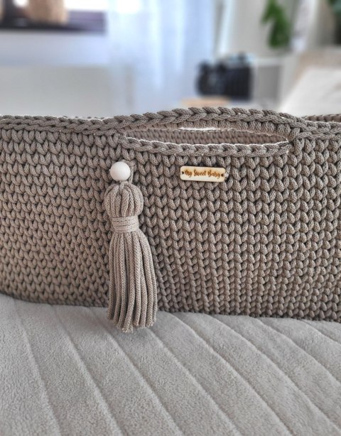 Kosz Mojżesza BOHO bawełniany Handmade z materacykiem - sand