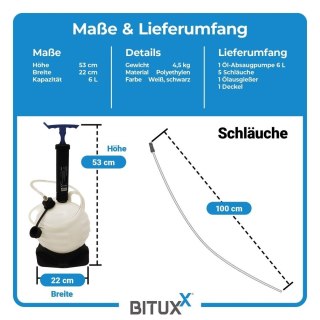Ręczna pompa do odsysania oleju - urządzenie do odsysania oleju / ręczna pompa olejowa BITUXX 6 L