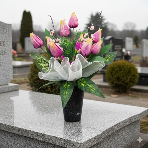 Wiosenny bukiet wkład do wazonu flakonu stroik na grób cmentarz tulipany