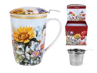 Kubek z sitkiem i przykrywką - L. Lozano, Łąka kwietna ze słonecznikami (CARMANI)