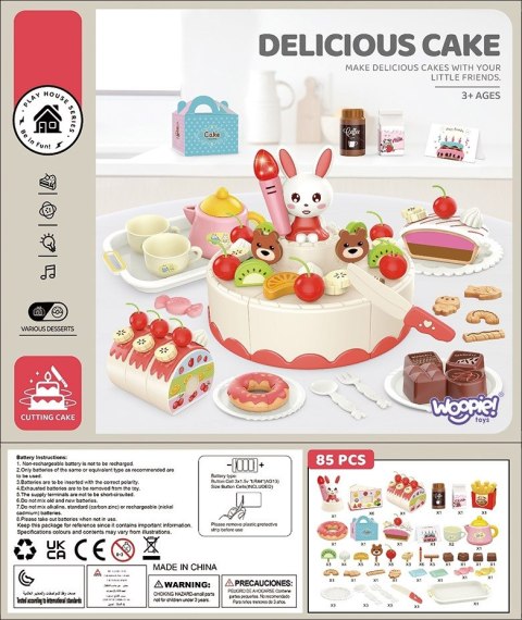 WOOPIE Cukiernia Tort Urodzinowy do Krojenia + Zestaw do Herbaty 85 el.