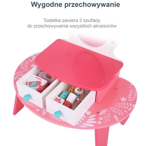TOOKY TOY Różowa Toaletka Drewniana Do Makijażu z Lustrem