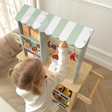 WOOPIE GREEN Duży Wielofunkcyjny Sklepik 5w1 Stragan Supermarket Restauracja Kawiarnia Kuchnia 73 el