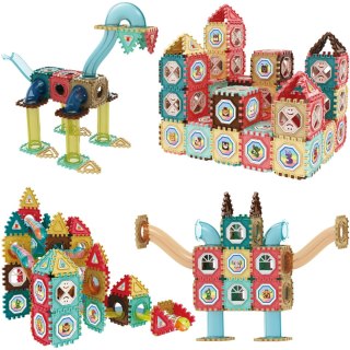 WOOPIE Klocki Magnetyczne Konstrukcyjne 3D Zestaw Edukacyjny Tor Kulkowy 128el.