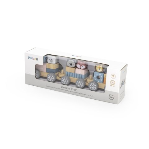 VIGA PolarB Drewniana Kolejka z Wagonikami i Zwierzątkami Do Układania Montessori