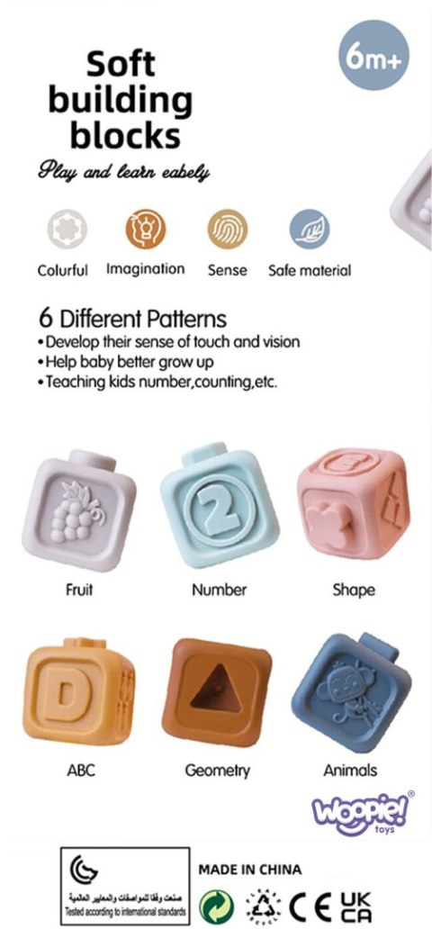 WOOPIE BABY Zestaw Edukacyjna Piramdka Klocki Sensoryczne 2w1 Gryzak Cyferki