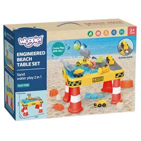 WOOPIE Stolik Wodny 2w1 Piaskownica Plac Budowy + 4 Autka 12el.