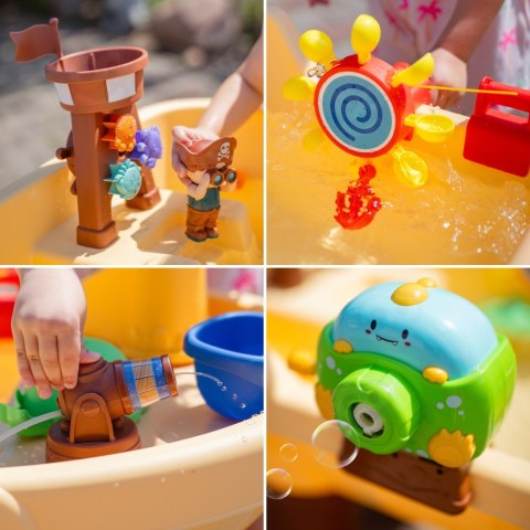 WOOPIE Stolik Wodny 2w1 Piaskownica Statek Piracki z Parasolem XL z Maszyna do Robienia Baniek Mydlanych