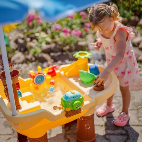 WOOPIE Stolik Wodny 2w1 Piaskownica Statek Piracki z Parasolem XL z Maszyna do Robienia Baniek Mydlanych
