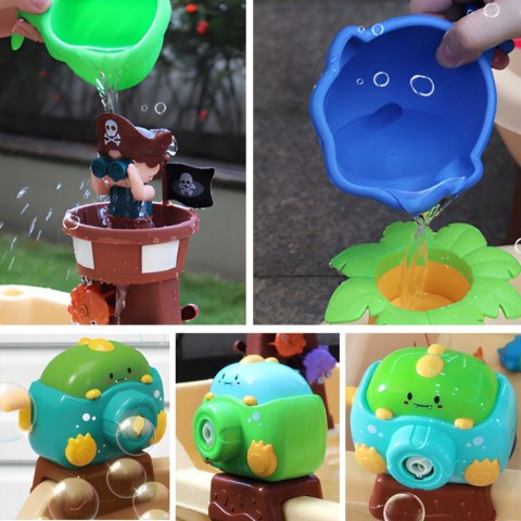 WOOPIE Stolik Wodny 2w1 Piaskownica Statek Piracki z Parasolem XL z Maszyna do Robienia Baniek Mydlanych