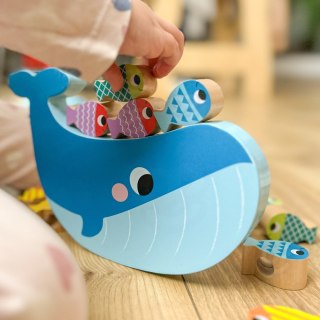TOOKY TOY Drewniana Gra Wieloryb i Rybki Wielofunkcyjna 4 w 1