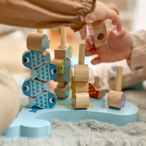 TOOKY TOY Drewniana Gra Wieloryb i Rybki Wielofunkcyjna 4 w 1