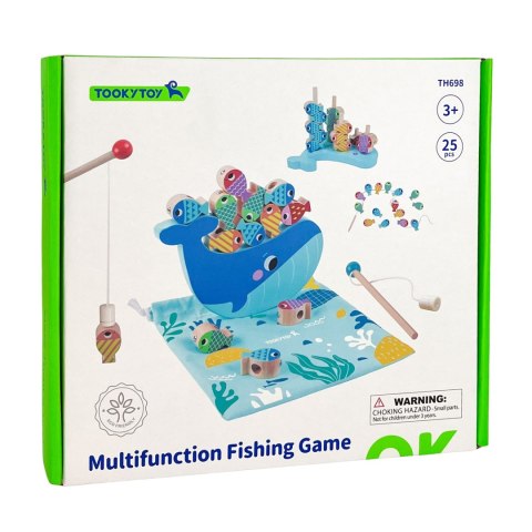 TOOKY TOY Drewniana Gra Wieloryb i Rybki Wielofunkcyjna 4 w 1