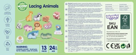 WOOPIE GREEN Drewniana Nawlekanka Klocki Przeplatanka ZOO Montessori 13 el.