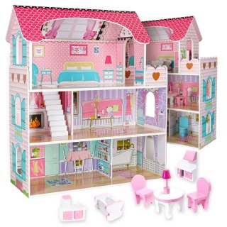 Domek dla lalek drewniany MDF mebelki 70cm różowy LED