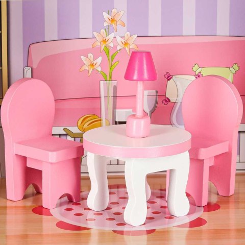 Domek dla lalek drewniany MDF mebelki 70cm różowy LED