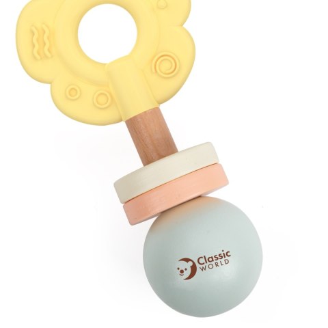 CLASSIC WORLD Drewniana Pastelowa Grzechotka Gryzak 2w1 Kwiatuszek 0+