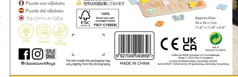 CLASSIC WORLD Drewniane Puzzle Montessori Układanka Nauka Alfabetu Liter Słów 27 el.