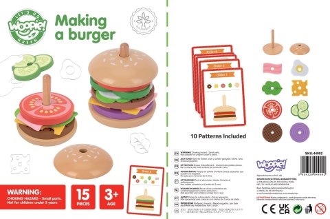 WOOPIE GREEN Drewniany Burger Restauracja Układanka dla Dzieci 15 el. Certyfikat FSC