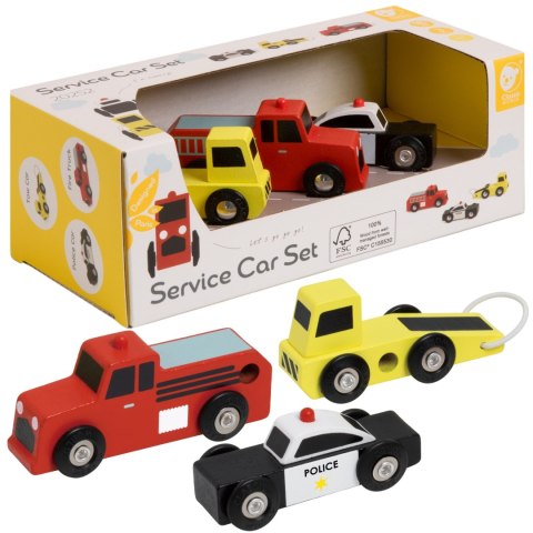 CLASSIC WORLD Drewniane Samochodziki Policja Straż Laweta Zestaw 3 szt.