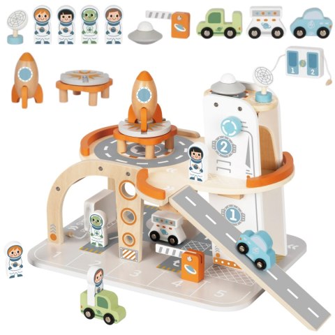 TOOKY TOY Drewniany Kosmiczny Parking Stacja Kosmiczna