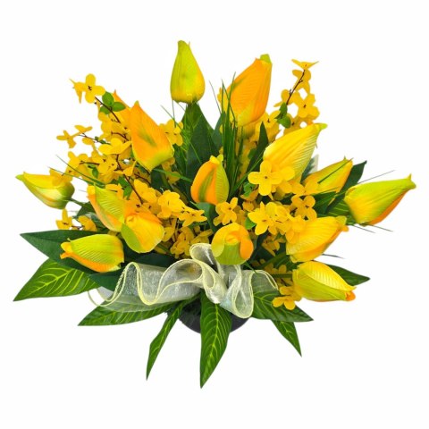 Stroik na cmentarz kwiaty tulipany na grób pomnik wzór wiosenny