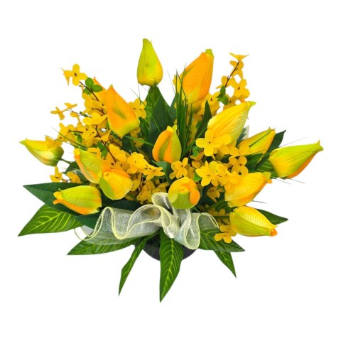 Stroik na cmentarz kwiaty tulipany na grób pomnik wzór wiosenny